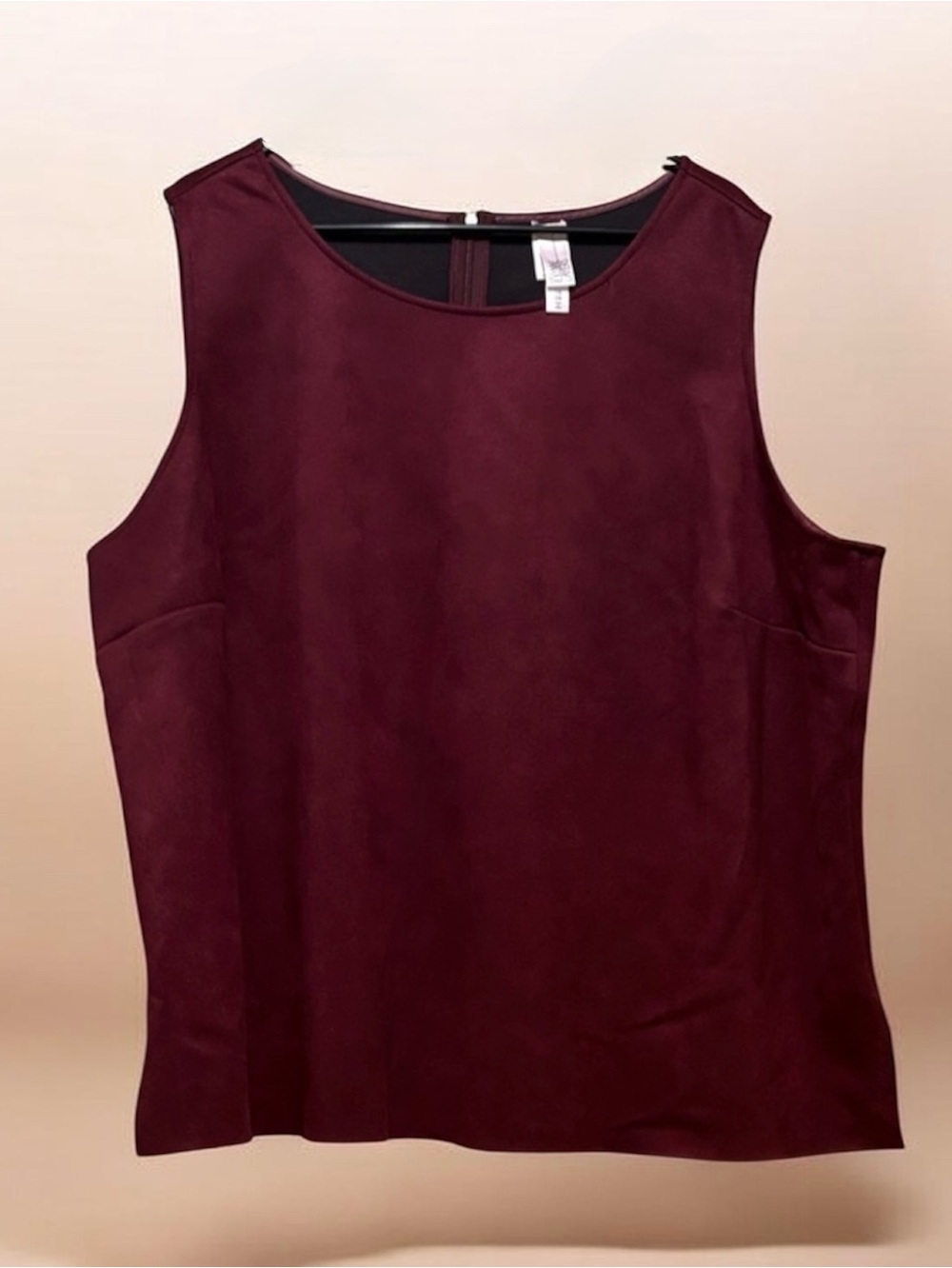 Wynne Layers Burgundy Faux Suede Tank Top 3X - Sleeveless Zip Back Plus